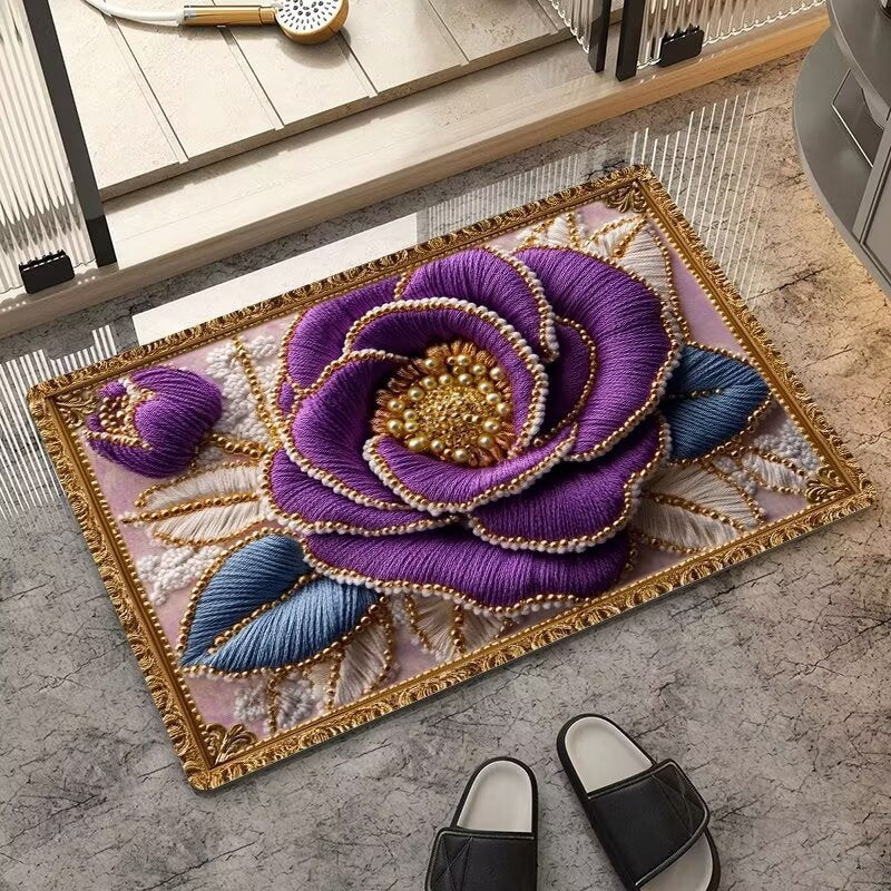Luxuriöser Bestickter Floraler Teppich Karnz
