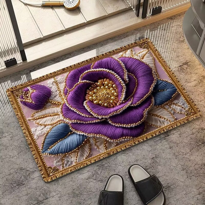 Luxuriöser Bestickter Floraler Teppich Karnz