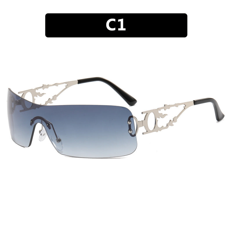 Damen futuristische Sonnenbrille mit hochmodernen Metallakzenten Karnz