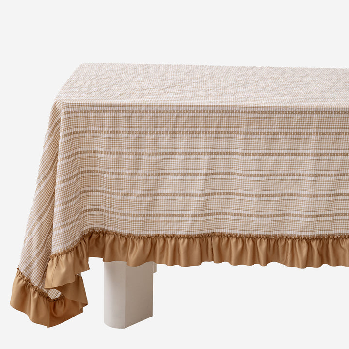 Rechteckige Tischdecke mit Rüschenbordüre und Vichy-Karo-Struktur Karnz