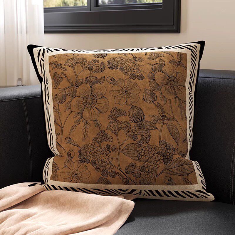 Square Suede-Finish Botanical Print Decorative Throw Pillow Cover with Invisible Zipper
