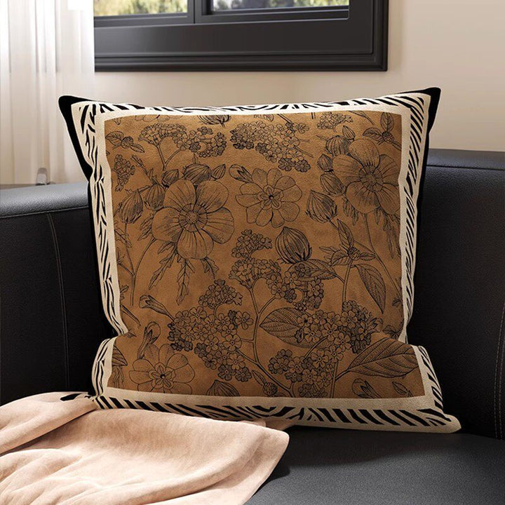 Square Suede-Finish Botanical Print Decorative Throw Pillow Cover with Invisible Zipper