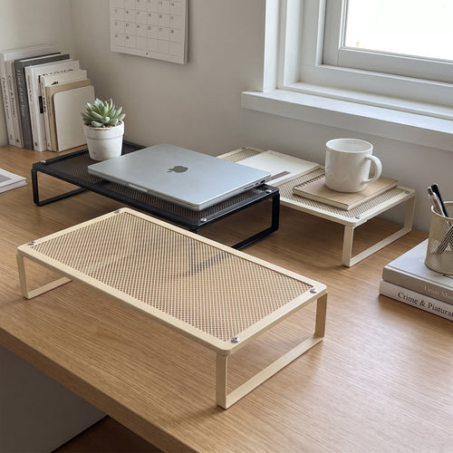 Metallisches Mesh-Laptop- und Monitorständer mit Unterregal-Organizer und Zubehörablage