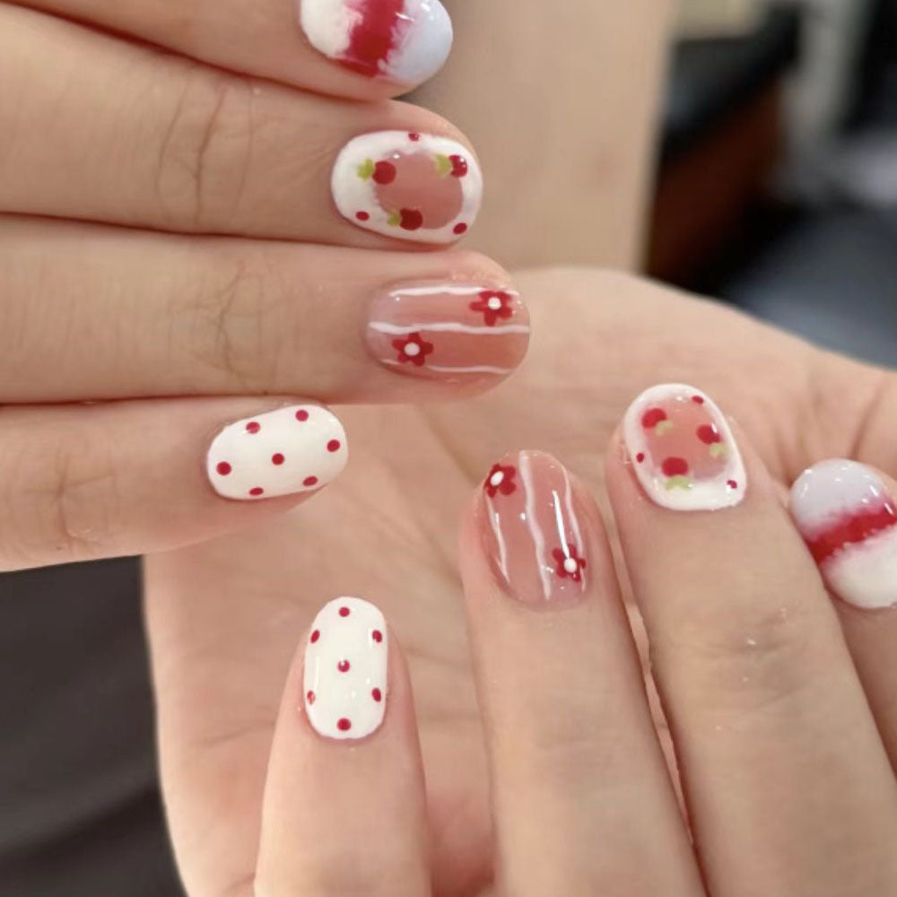 Künstlerisches Floral- und Edelstein-Press-On-Nagelset Karnz