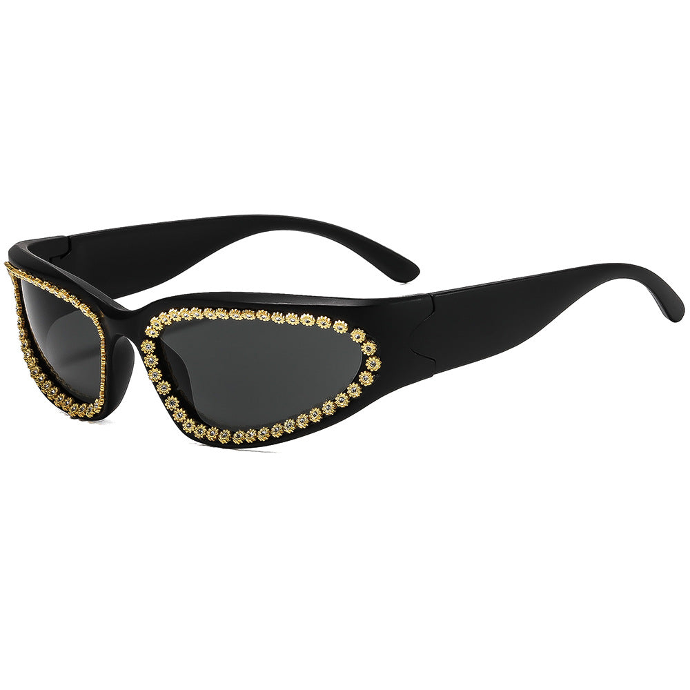 Damen modische Sonnenbrille mit glamourösem Kristallrahmen Karnz