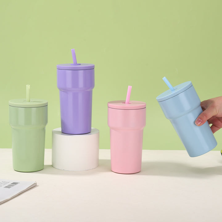 Unisex Isolierter Trinkbecher mit Staubschutzdeckel und Strohhalm Karnz