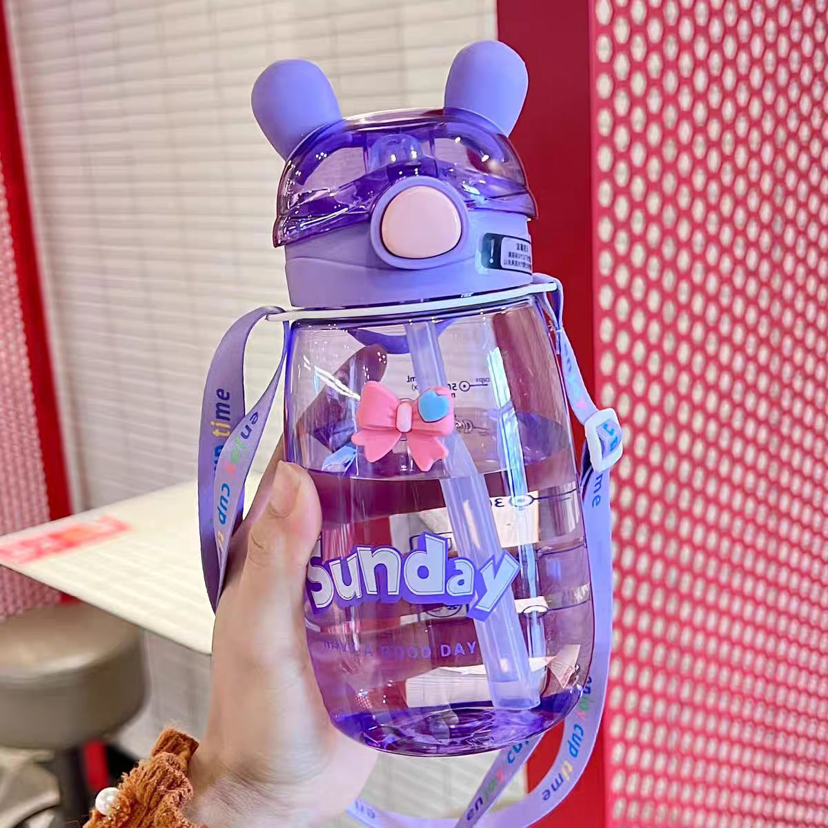 Damen Tierfreundliche Wasserflasche mit praktischem Strohhalm Karnz