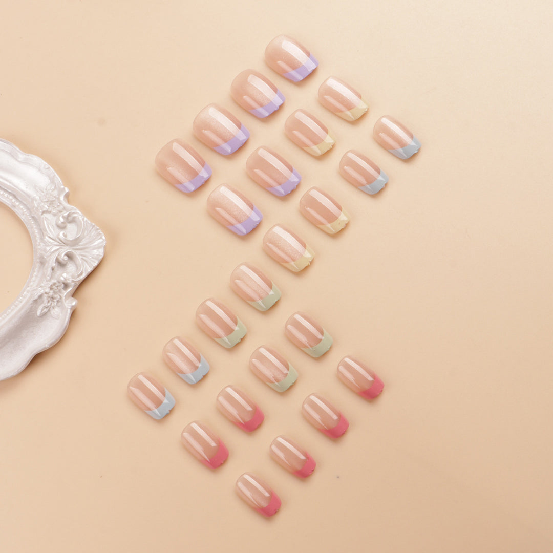 Künstlerisches farbenfrohes French Tip Press-On Nail Set Karnz