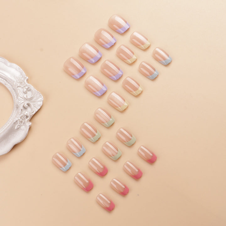 Künstlerisches farbenfrohes French Tip Press-On Nail Set Karnz