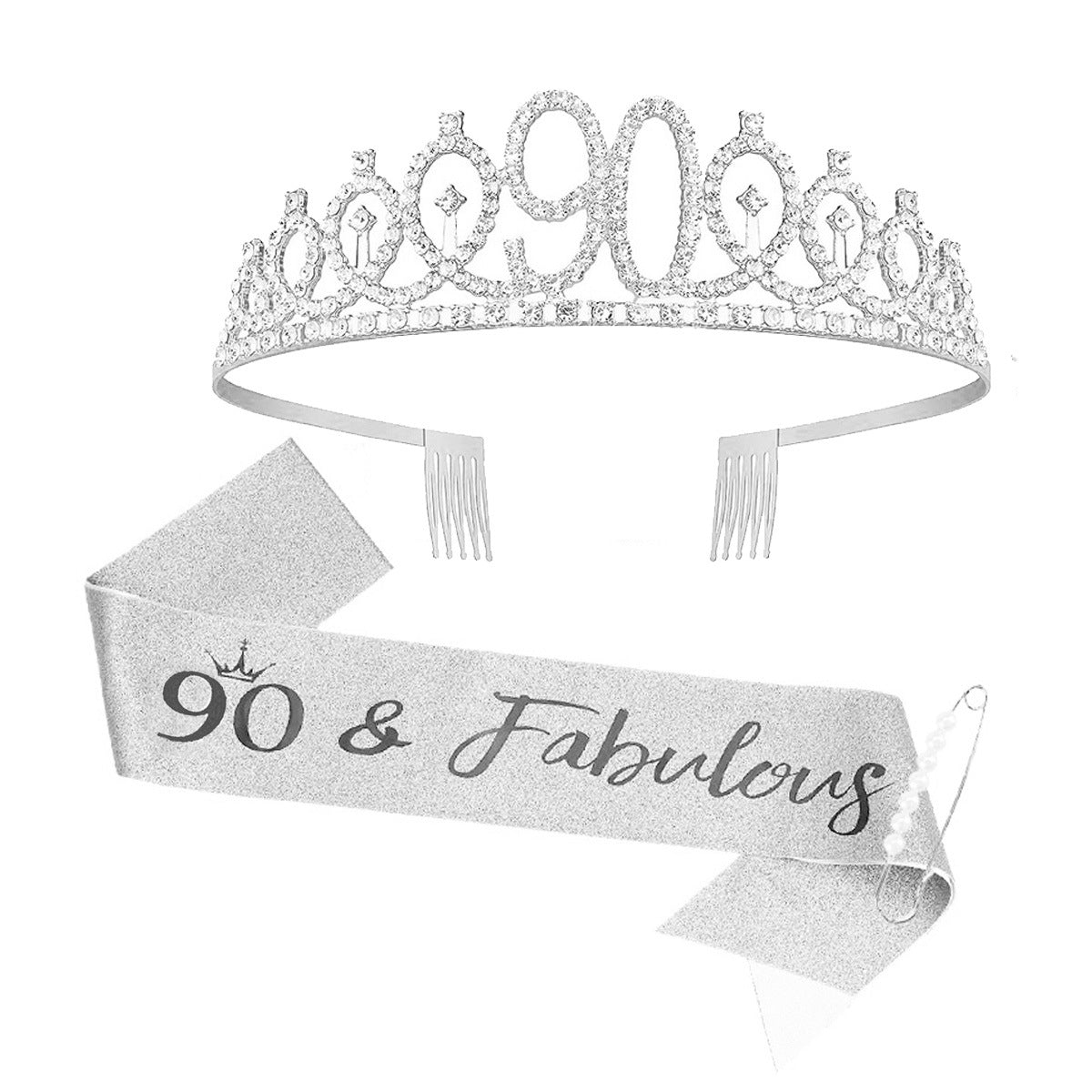 Damen Kristallverzierte Geburtstagskrone mit personalisiertem Sash Karnz
