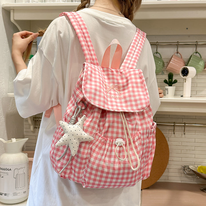 Süßer Karomuster-Zugbeutel Rucksack Karnz