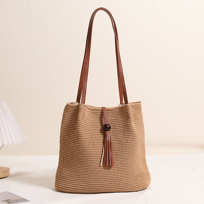 Damen Handgefertigte Shopper Tasche mit dekorativem Quastendetail Karnz
