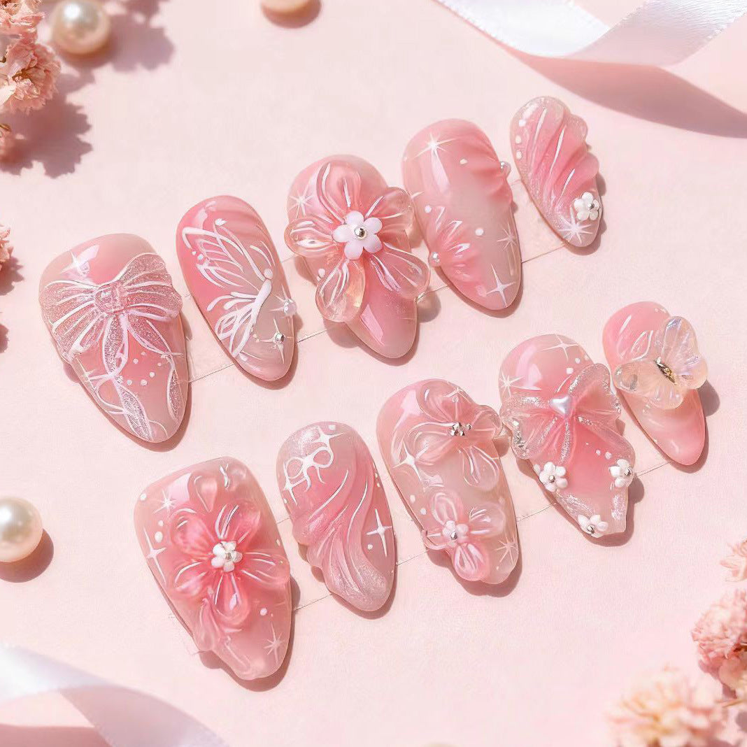 Blumen- und Schleifen-verzierte Press-On Nagelkunst-Set Karnz