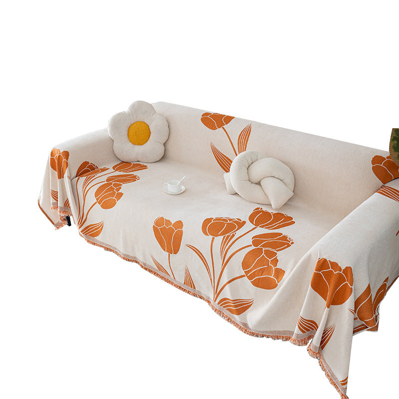 Blumen Jacquard Fransen Sofa Wurfdecke Baumwoll-Leinen-Mischung