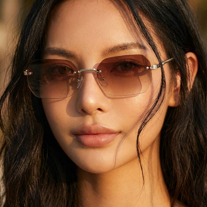 Damen geometrische Sonnenbrille mit filigranem Metallrahmen Karnz