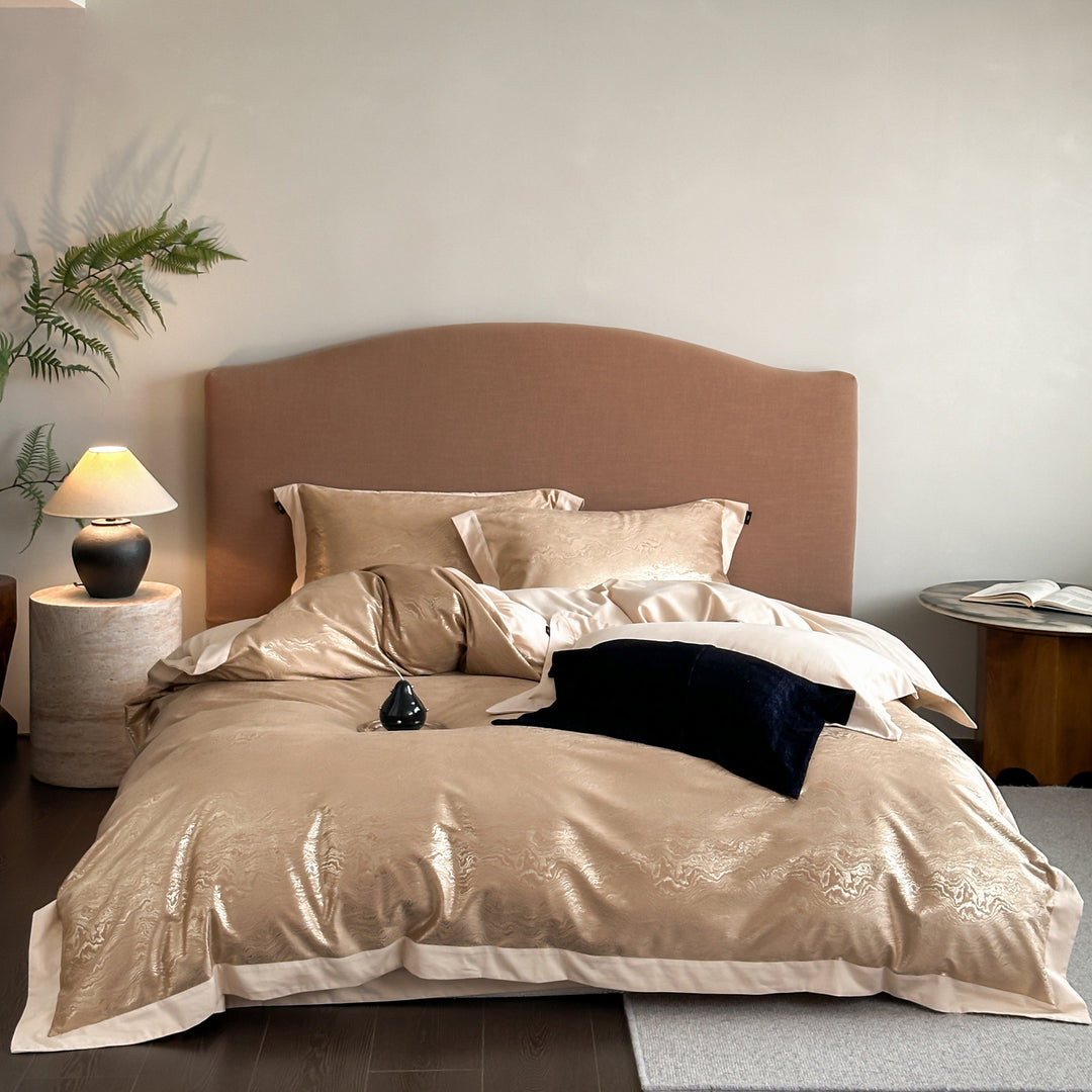 Elegantes Wendbares Bettbezug- und Kissenbezug-Set mit Jacquard-Blütenpanel und feiner Steppkante
