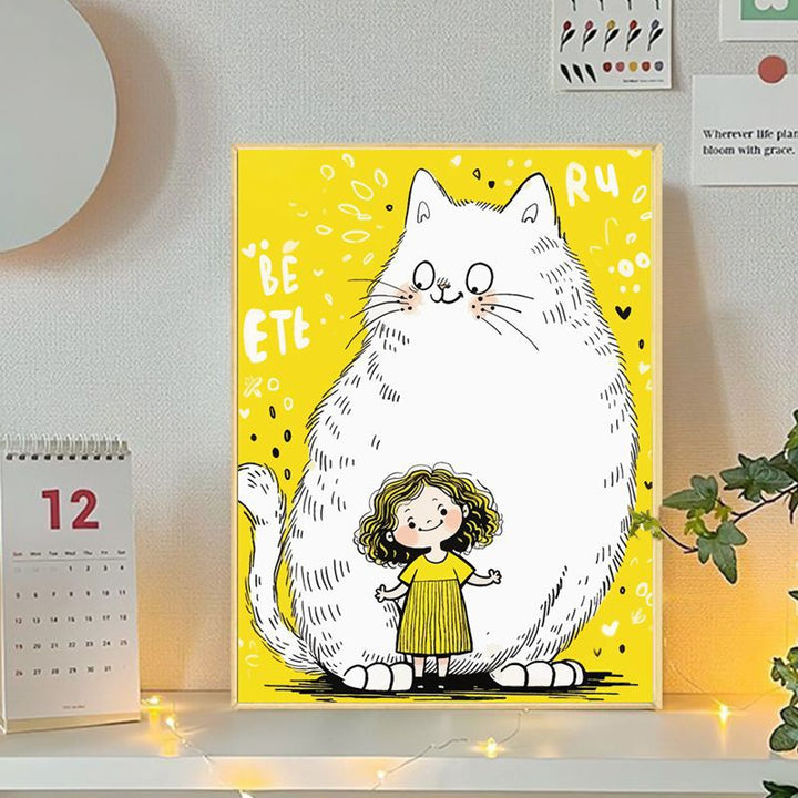 Verspielte Katzen- und Mädchenillustration Leinwandkunst Karnz