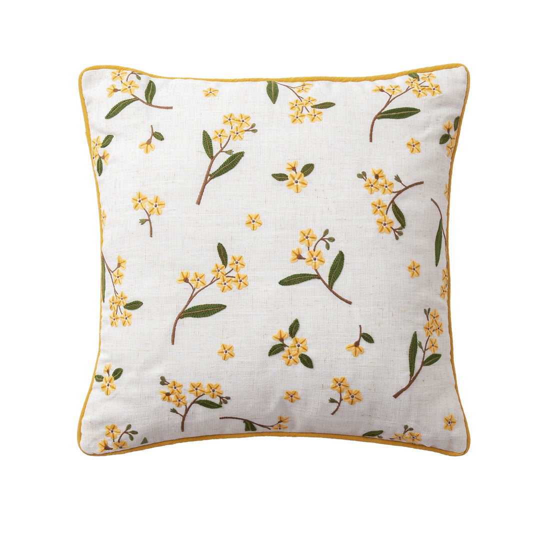 Handgetufteter quadratischer Dekokissenbezug mit floraler Chenille‑Applikation