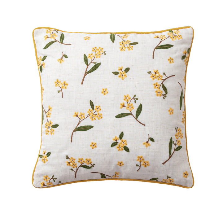 Handgetufteter quadratischer Dekokissenbezug mit floraler Chenille‑Applikation