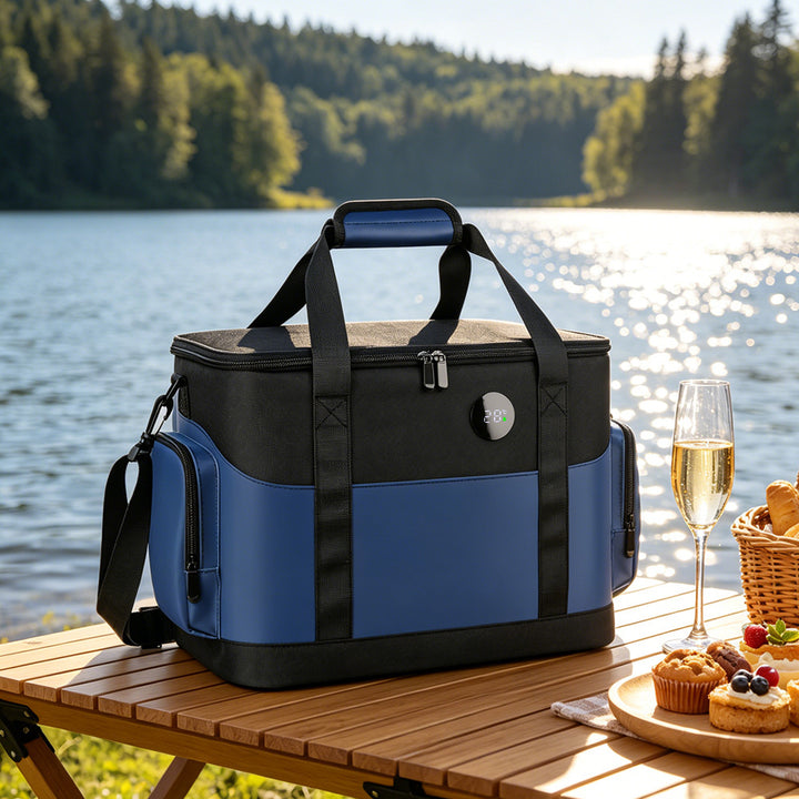 Isolierte Lunch-Kühltasche mit Seitentaschen und verstellbarem Schulterriemen Karnz