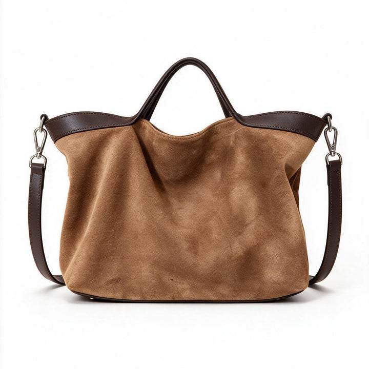 Wildleder Slouch Shopper Tote mit Kontrastlederbesatz und abnehmbarem Crossbody-Tragegurt