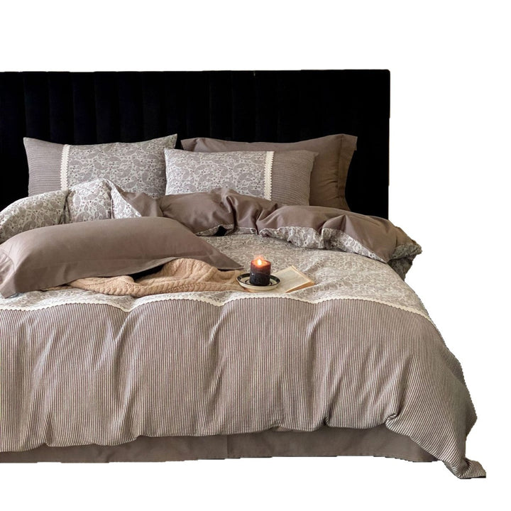 Umkehrbare Paisley-Baumwollsatin-Bettbezug-Sets mit Spitzenbesatz