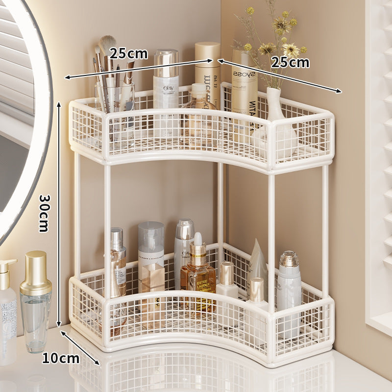 Gekrümmte Ecke Dreitier Metall Mesh Schminktisch und countertop Organizer