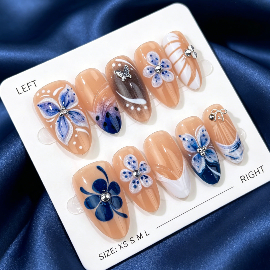 Elegante florale dekorative Press-On Nagelset 1790738681
