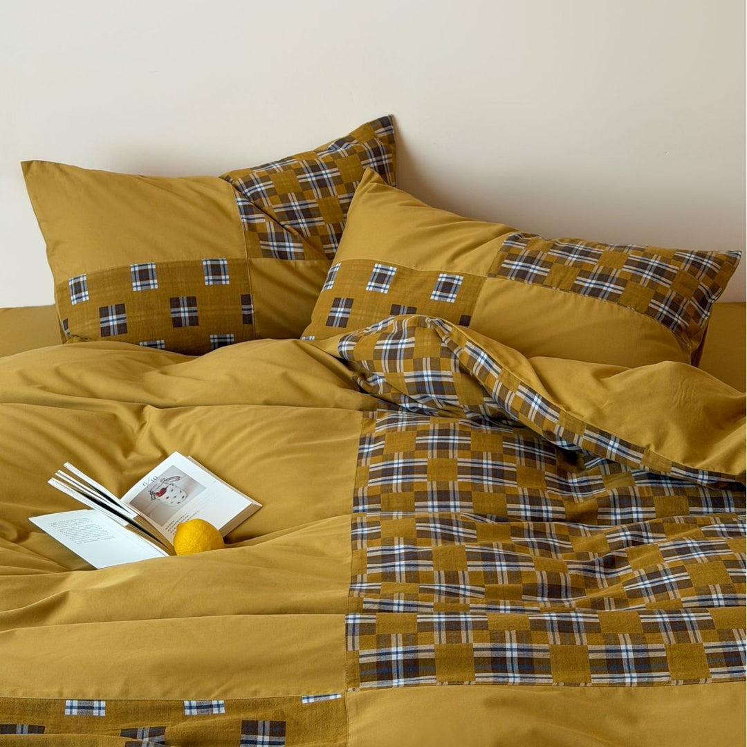 Bürstenbaum Plaid Patchwork Wendebettbezug Set mit verstecktem Reißverschluss und Eckenbindungen