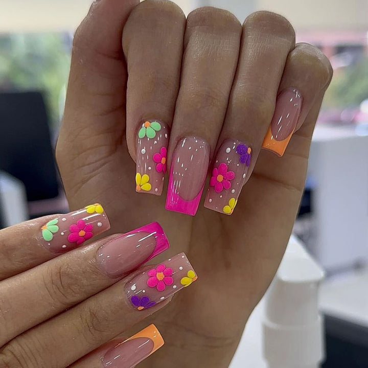 Vibrante Florale Nagelkunst Erweiterungen Karnz