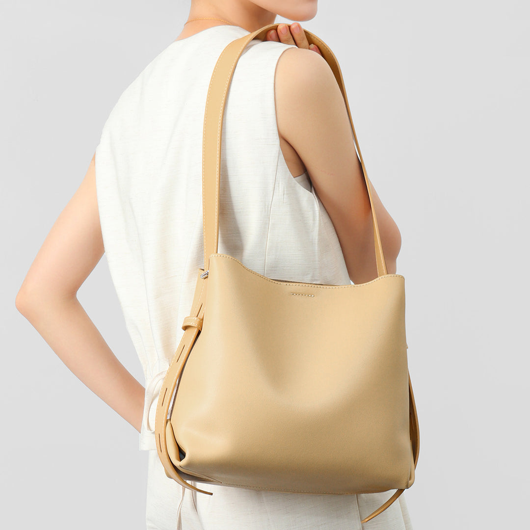 Minimalistische Glatte Leder Verstellbare-Trager Schultertasche