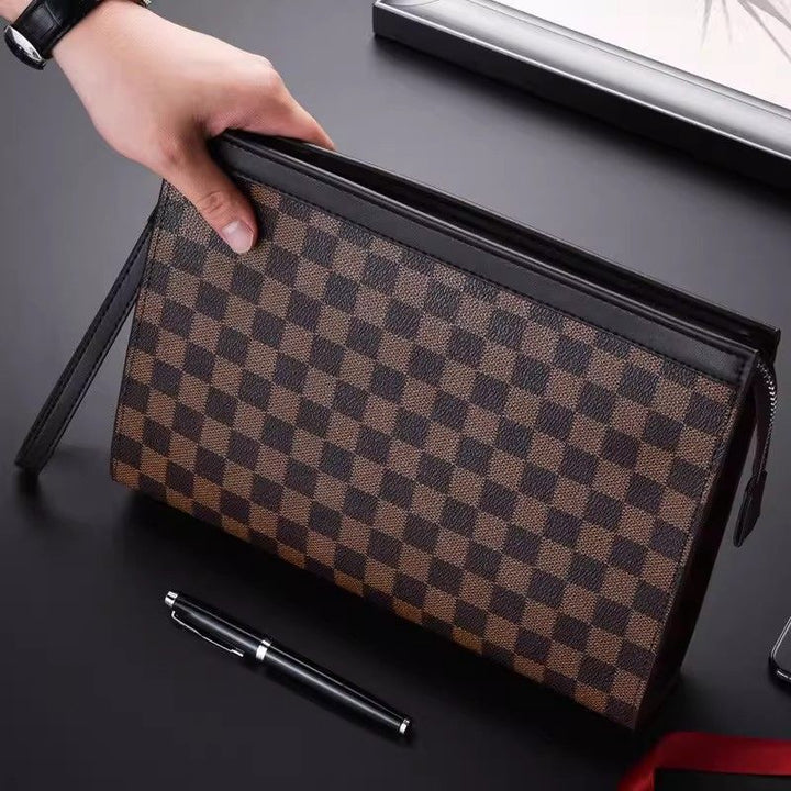 Leder Kariertes Dokumenten-Clutch Karnz