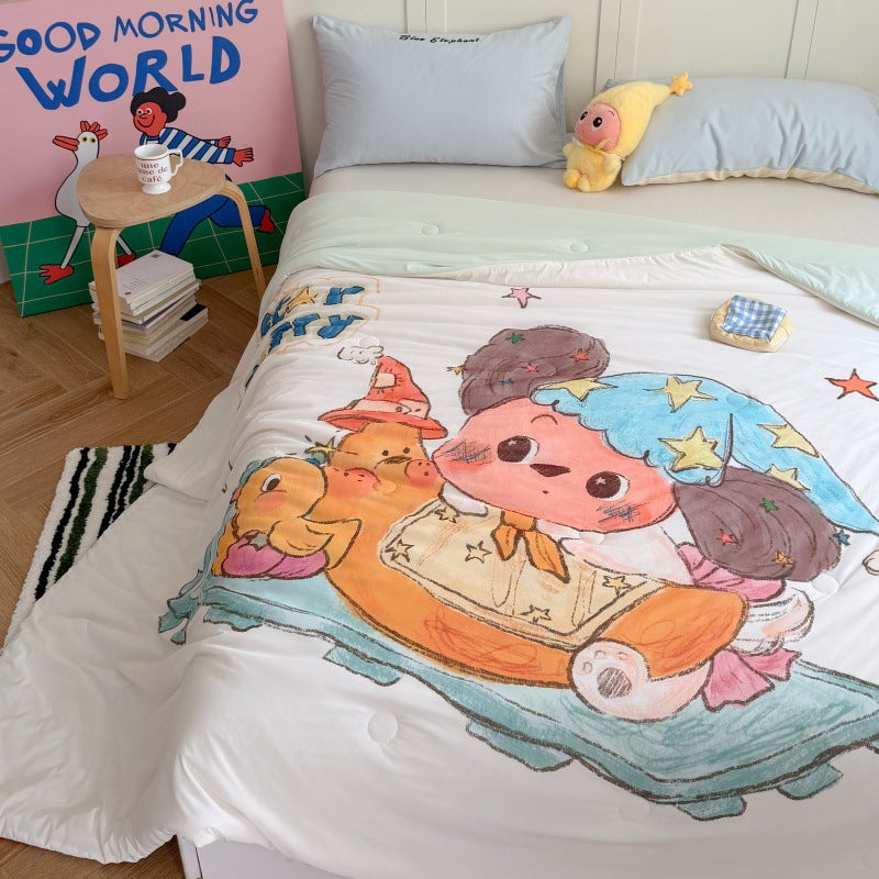Kinder-Steppbett mit niedlichem Hunde-Print, atmungsaktiver Mikrofaserfüllung und leichter Punktsteppung