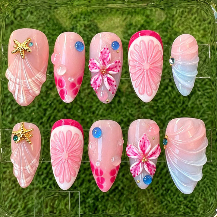 Muschel-inspirierte Press-On Nagelkunst Set