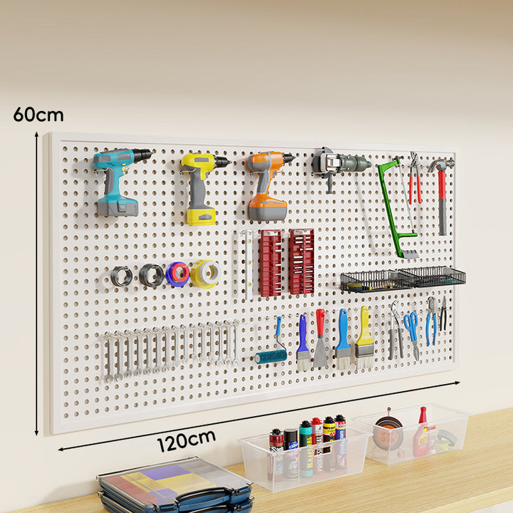 Wandmontierter Lochblech-Werkzeug-Pegboard-Organizer mit modularen Haken und Drahtkörben