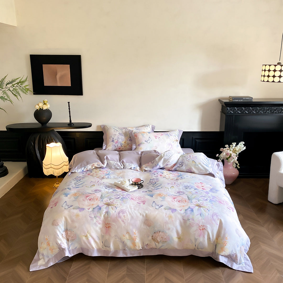 Aquarell-Effekt Baumwollsatin Bettbezug Set mit verstecktem Reißverschluss und Eckenbändern