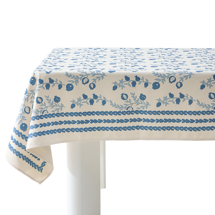 Baumwollmix‑Tischdecke mit eingewebtem Blumenbordüren‑Dekor und grünem Saum