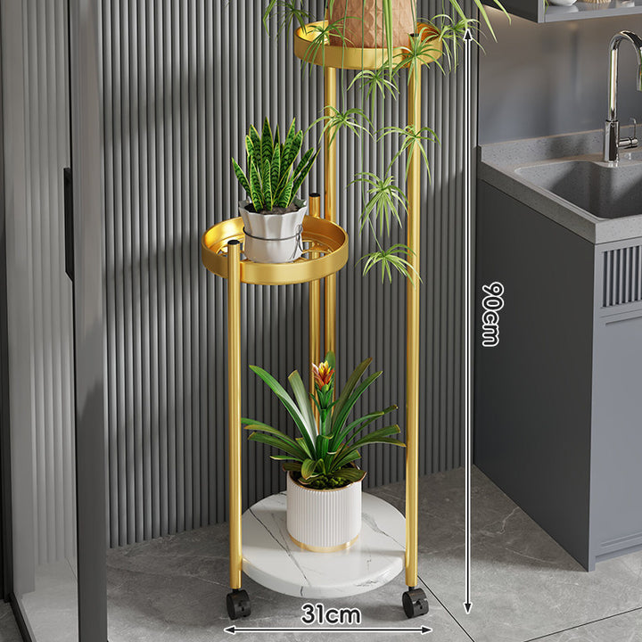 Rolling Vertical Plant Stand mit Marmor-Effekt-Basis und arretierbaren Rollen