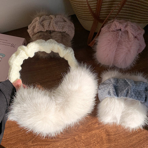 Plüsch-Faux-Fur-Winterohrenschützer mit gestepptem Strickkopfbund Karnz