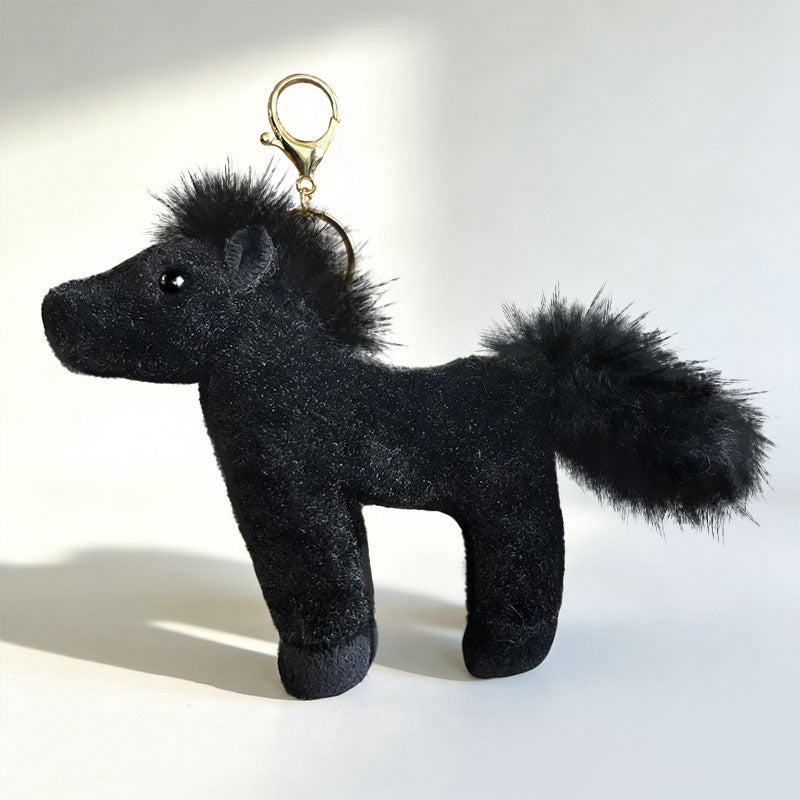 Plüsch Pony Schlüsselanhänger Tasche Charm mit Kunstfell Mähne und Metall-Karabinerhaken Karnz