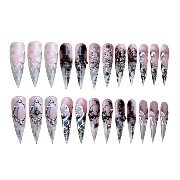 Künstlerische Gothic Stiletto Press-On Nägel Karnz