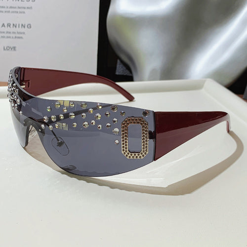 Glamouröse mit Strass verzierten Schild-Sonnenbrille