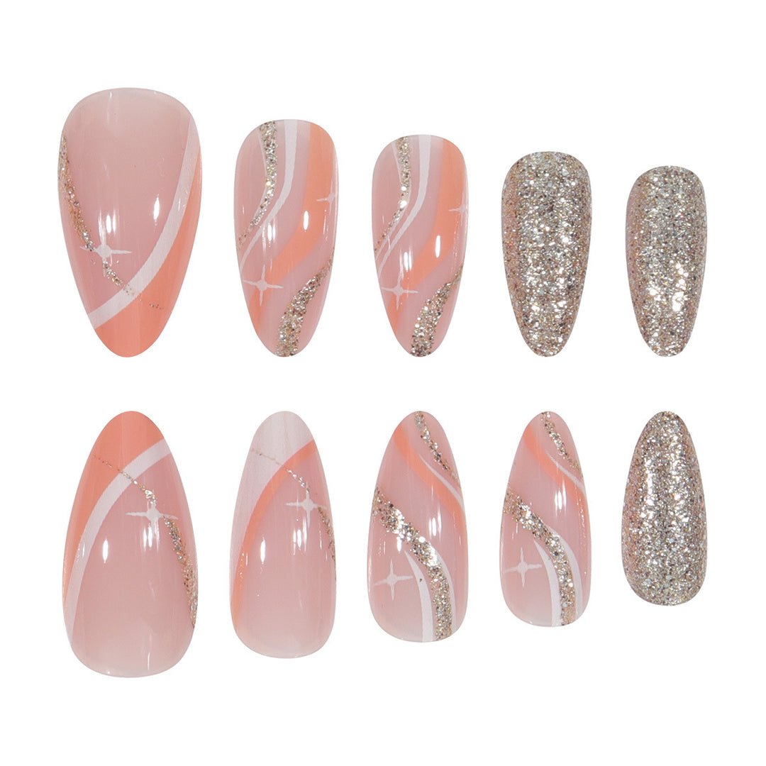 Elegante Stiletto Press-On Nägel mit Glitter und künstlerischem Design Karnz