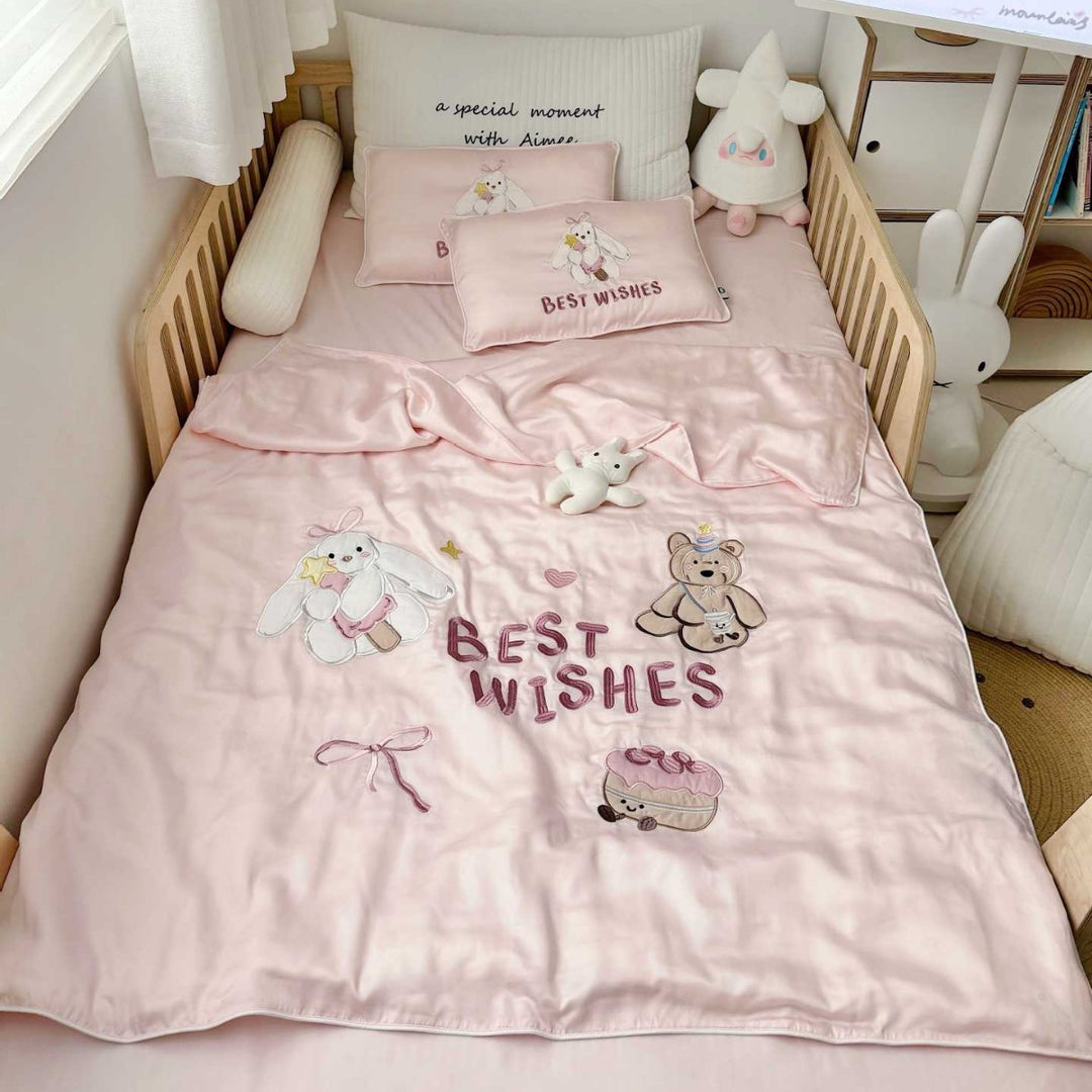 Kinder Satin Kleinkind Bettwäsche & Kissenbezug Set mit besticktem Tierapplikation