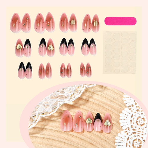 Luxus Spitzige Press-On Nagelkunst Set mit goldenen Sternakzenten