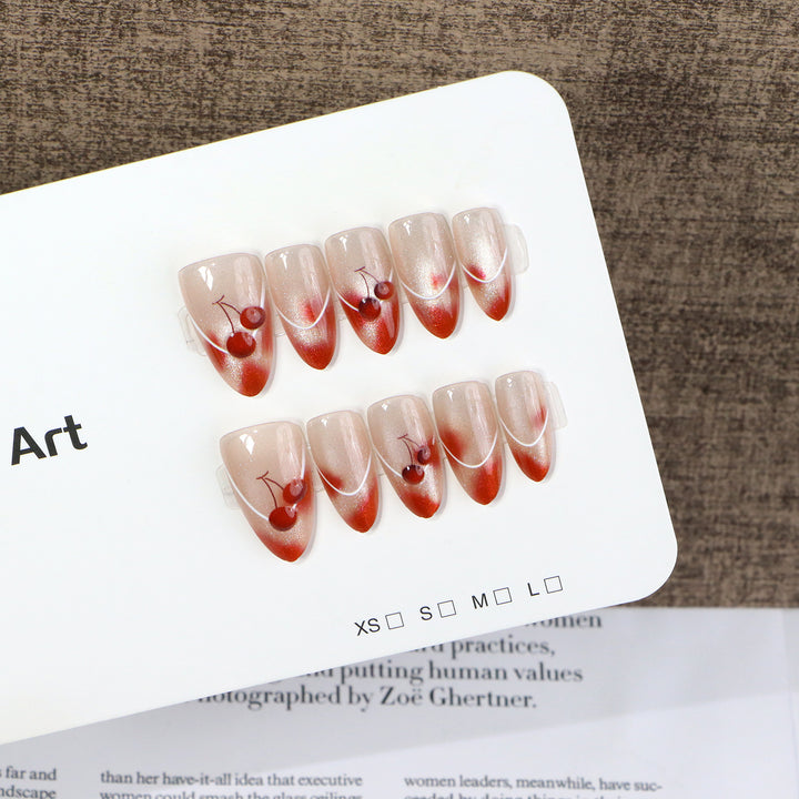 Künstlerisches, mit Kirschen verziertes Press-On Nail Art Set Karnz