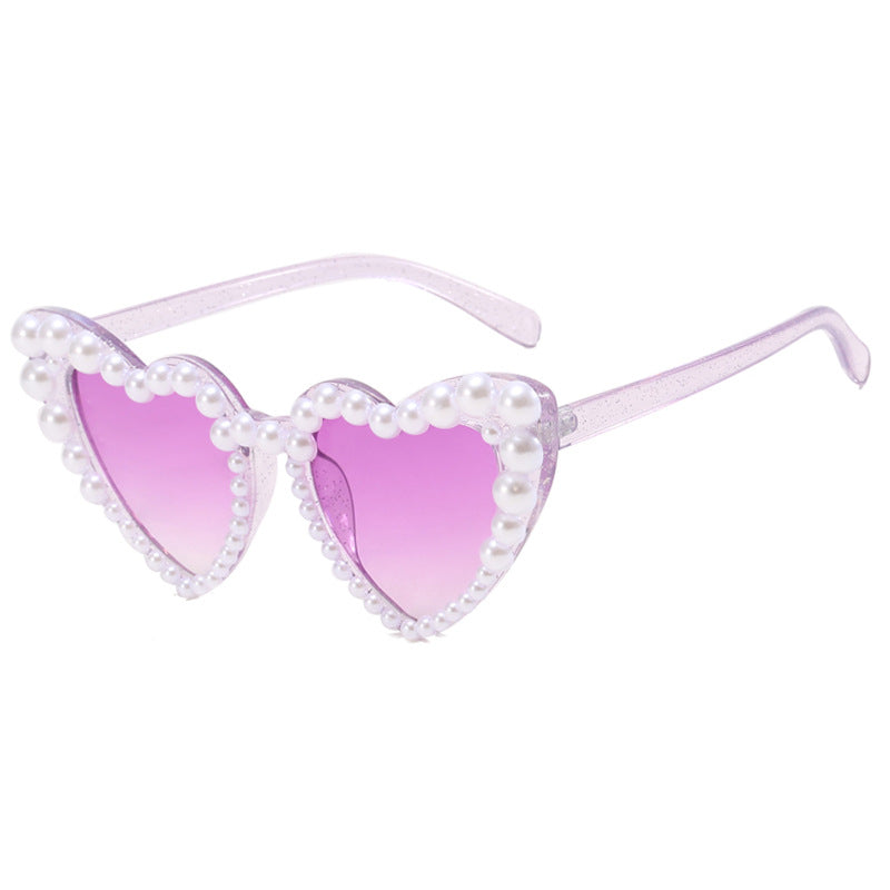 Damen Herzförmige Sonnenbrille mit perlverziertem Rahmen Karnz