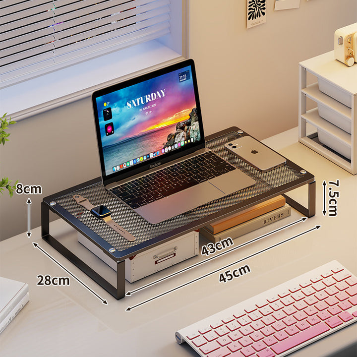 Metallisches Mesh-Laptop- und Monitorständer mit Unterregal-Organizer und Zubehörablage