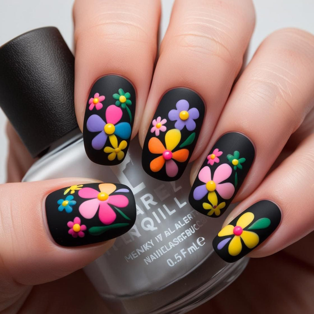 Kunstfingernägel mit Buntem Blumenmuster Karnz
