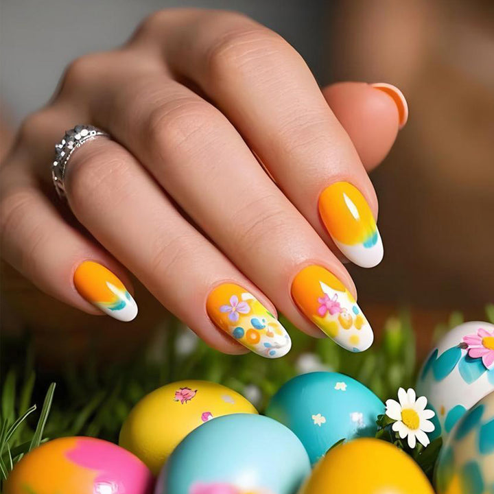 Künstlerisches Blumenmuster Press-On Nageltips Karnz